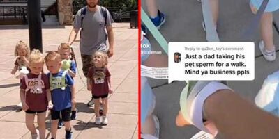 Dad slammed for using a LEASH to take his five-year-old quintuplets for a walk