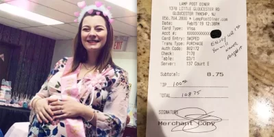 Pregnant waitress gives officer his lunch; what he later writes on his bill brings her to tears.